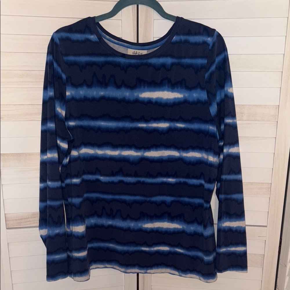 Style & Co. Navy and White Striped Long Sleeve Top